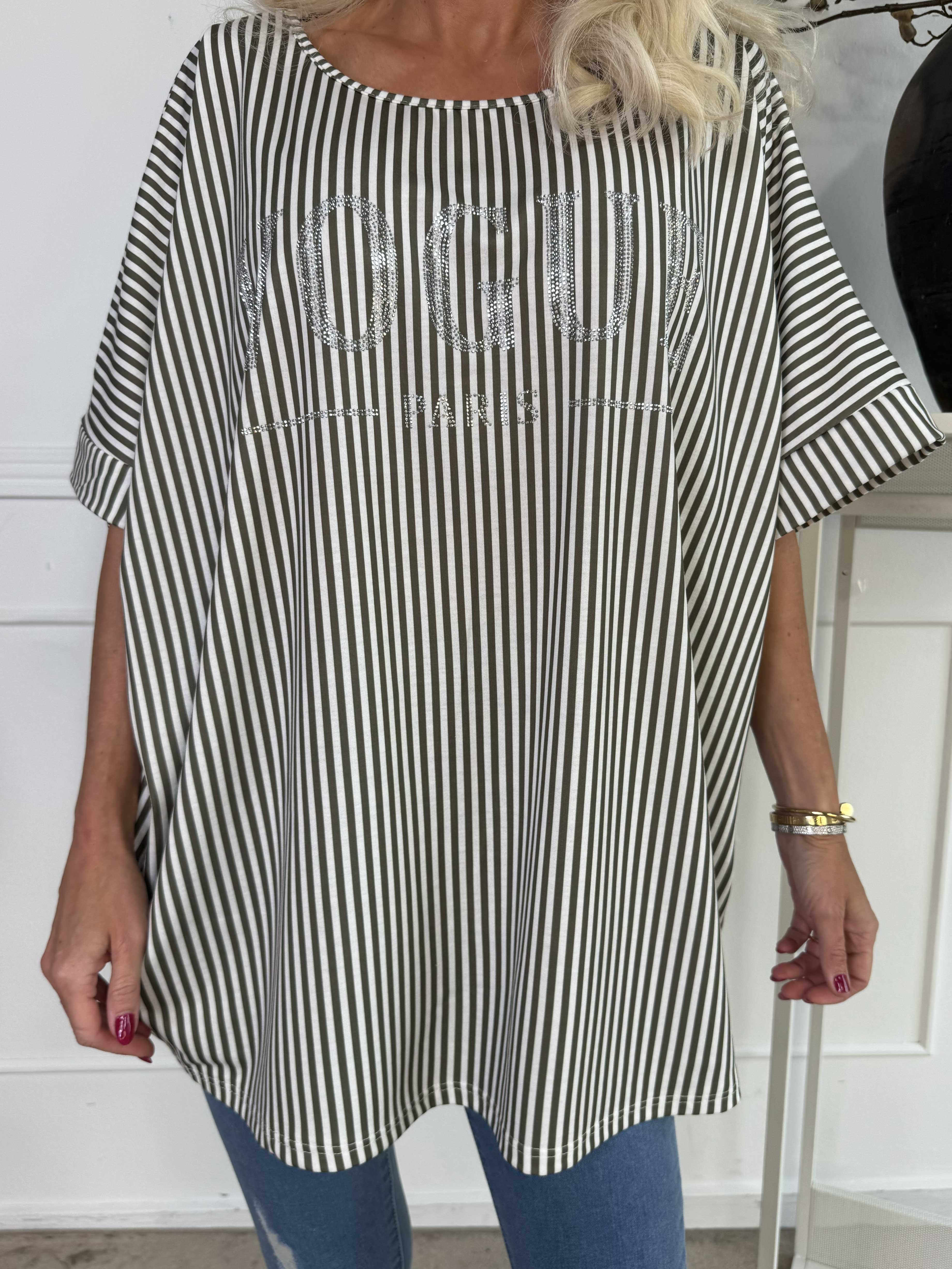 Mintu Stripe - Mjuk t-shirt med vogue stående med glittrande similisten